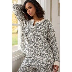 By Anthropologie Long-Sleeve Waffle Knit Pyjama Tunic Top Floral Print M 277789